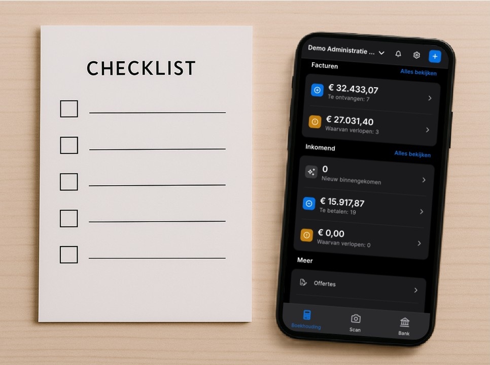 Checklist naast boekhoud-app voor overzicht en rust
